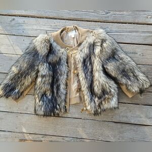 Michael Kors Brown and Tan Large Faux Fur Jacket